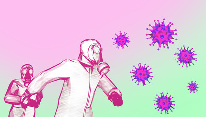 Corona virus and People background preventing toxins from dangerous pathogens - Illustration Art