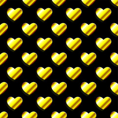 Gold hearts - seamless pattern golden foil hearts . Colorful background on Valentines day . Vector design