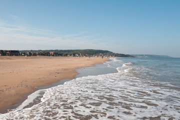 View on the Deauville beach at sunny weather, France