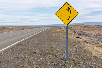 Road sign warning of strong wind in Patagonia