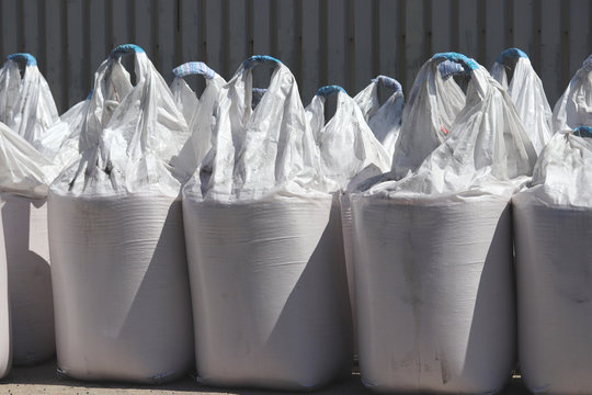 Fertilizer or fertiliser in big bag, fertilization with nitrogen, phosphorus, potassium, magnesium and calcium