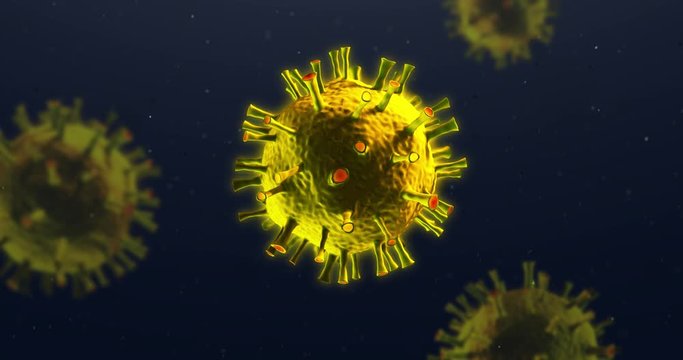 A group of sinister looking coronaviruses. Seamless loop. Includes in-file luma matte.