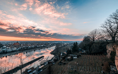 Pirna Blick auf die Stadt mit Sonnenuntergang