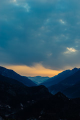 The sunrise in the French Alps mountains during a hike 