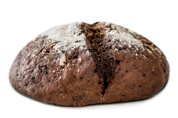 Top view of wholegrain bread isolated on white  background closeup. Round  bread loaf