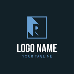 R initial letter long shadow logo