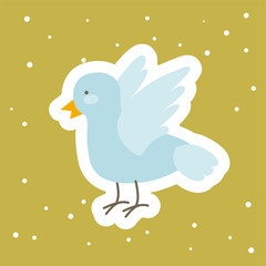 Cartoon cute Easter sticker with dove or pigeon or spring bird. Easter cards, gift, labels. Template for Greeting Scrap booking, Congratulation