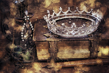 watercolor style and abstract image of beautiful queen/king crown. fantasy medieval period