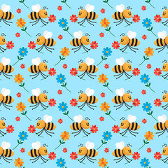 cute bee cartoon seamless pattern vector illustration