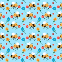 Fotobehang cute bee cartoon seamless pattern vector illustration © twelve.std
