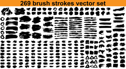 Large set different grunge brush strokes. Dirty artistic design elements isolated on white background. Black ink vector brush strokes	