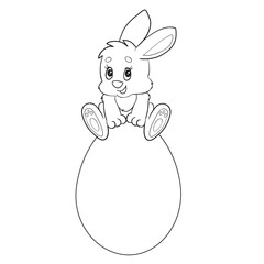 cute bunny sitting on a big easter egg, contour, isolated object,