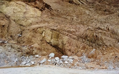 fractured volcanic rocks outcrop near the road