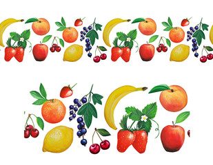 Fototapeta na wymiar Colorful hand drawn set with fruits. emulation of oil painting. Gouache illustration of healthy food.