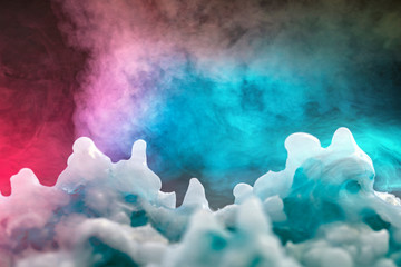 Abstract designer frame of colorful smoke and ice in blue and pink colors.
