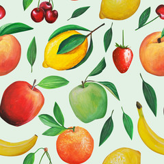  Colorful hand drawn set with fruits. emulation of oil painting. Gouache illustration of healthy food.