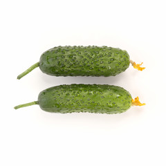two green cucumber on white background