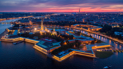 evening historical center of Saint Petersburg from a height of flight
