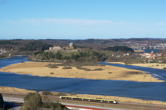 Bohus Medieval Stone Fortress in the river delta of Gota Alv near Gothenburg and Kungalv, Sweden.