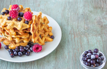 Carrot Waffles with Dried Fruits and Berries