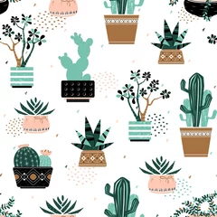 Behang Cactussen en vetplanten patroon © Natalia