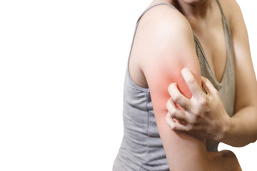 Women scratch the itch with hand isolated on white background, Concept with Healthcare And Medicine.