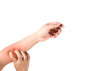 Fototapeta premium Women scratch the itch with hand isolated on white background.