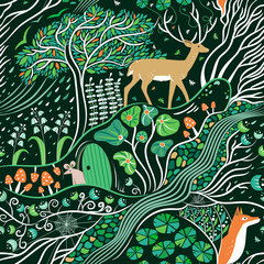 Emerald forest seamless pattern