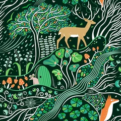 Fotobehang Dieren patronen Emerald forest seamless pattern  © Natalia