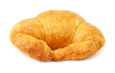 Close up of fresh croissants isolated on white background with clipping path. French pastry.