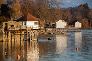 Bodensee Ufer bei Sonnenuntergang mit Wellen