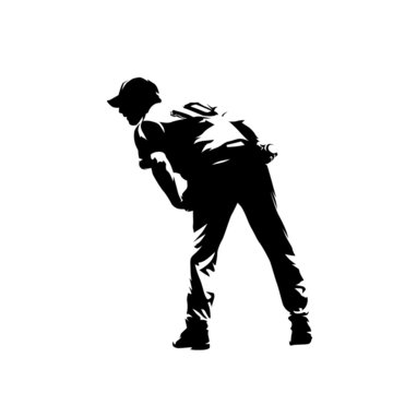 recommend clip art: Baseball player throwing ball, isolated vector silhouette. Ink drawing