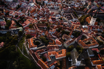 Obraz premium Old town city in Tallinn, Estonia. Northern Europe aerial view in early morning.
