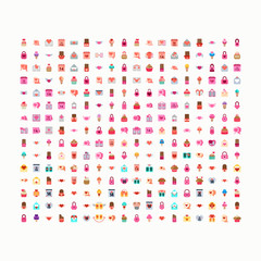 Big set of icons for Valentines day, wedding, love and romantic events. Flat style. vector illustration.