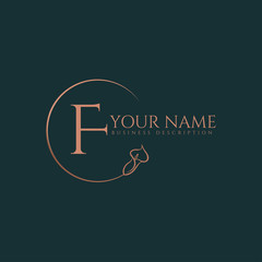 F initial letters of round flower elegant badge logo template