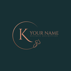 K initial letters of round flower elegant badge logo template