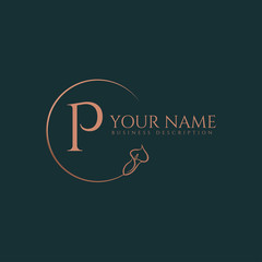 P initial letters of round flower elegant badge logo template