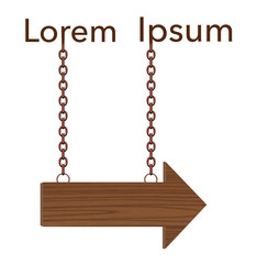 A wooden arrow sign hangs from chains attached to your text or headline. The image is isolated on a white background.
