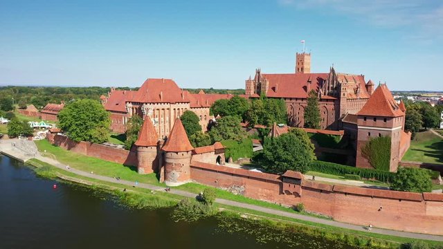 Malbork Poland - July 2018: Castle in Malbork near the Nogat river. 4K, UHD