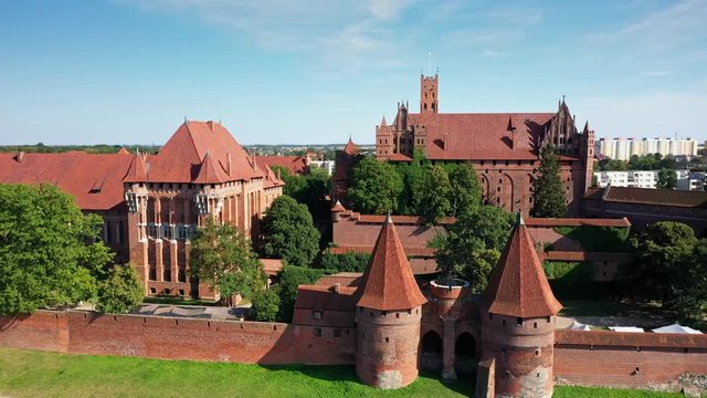 Malbork Poland - July 2018: Castle in Malbork near the Nogat river. 4K, UHD