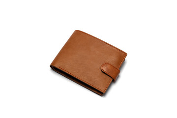 Brown leather wallet isolated on white background.