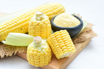  fresh organic corn in leaf, shelled and powdered