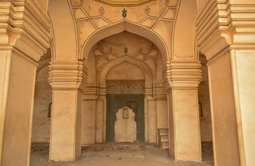 Minaret at the Great Mosque at the tombs of the seven Qutub Shahi rulers in the Ibrahim Bagh India