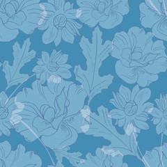 elegant floral seamless pattern. Vintage monochrome peonies, chrysanthemums on a light background.Spring,summer holidays presents and gifts wrapping paper; For textiles,packaging,fabric,wallpaper.