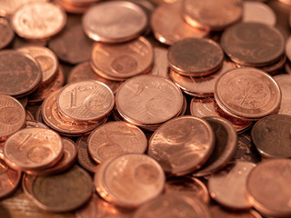 Image full of Euro cents, copper coin, one and two cents coin will be dismissed by ECB
