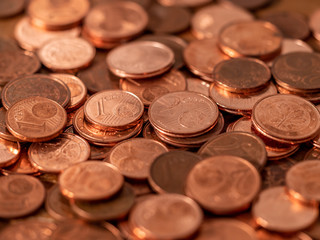 Image full of Euro cents, copper coin, one and two cents coin will be dismissed by ECB