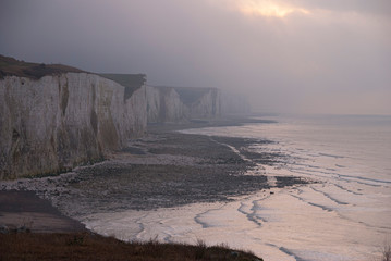 France. Picardie. Ault. Falaises de Ault dans la brume.  Cliffs of Ault in the mist.