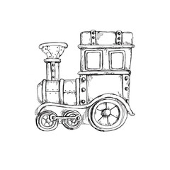 Sketch hand drawn artistic line art retro steampunk vehicle vintage clipart icon coloring page isolated on white background