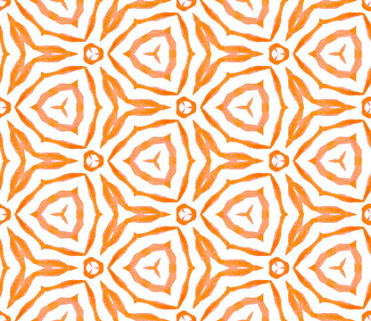 Orange Geometric Foliage Seamless Pattern. Hand Dr