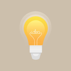 Vector illustration in flat design style, isolated. Light bulb with the inscription of idea. Energy and idea symbol. Design template for your banner, poster, card, clothes, prints. 